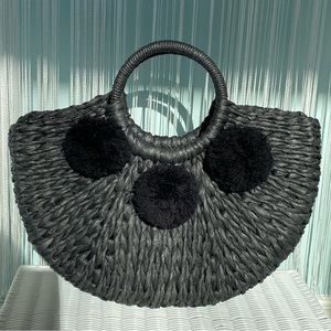 Black Large Woven Straw Hand Bag NWOT
